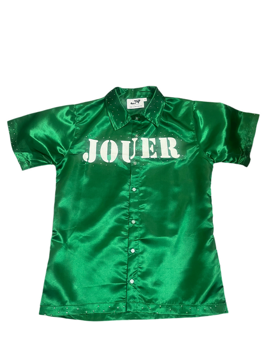 Jouer Silk Button Up Green/White
