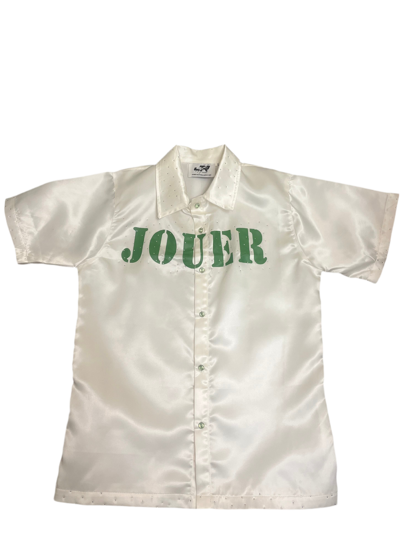 Jouer Silk Button Up White/Green